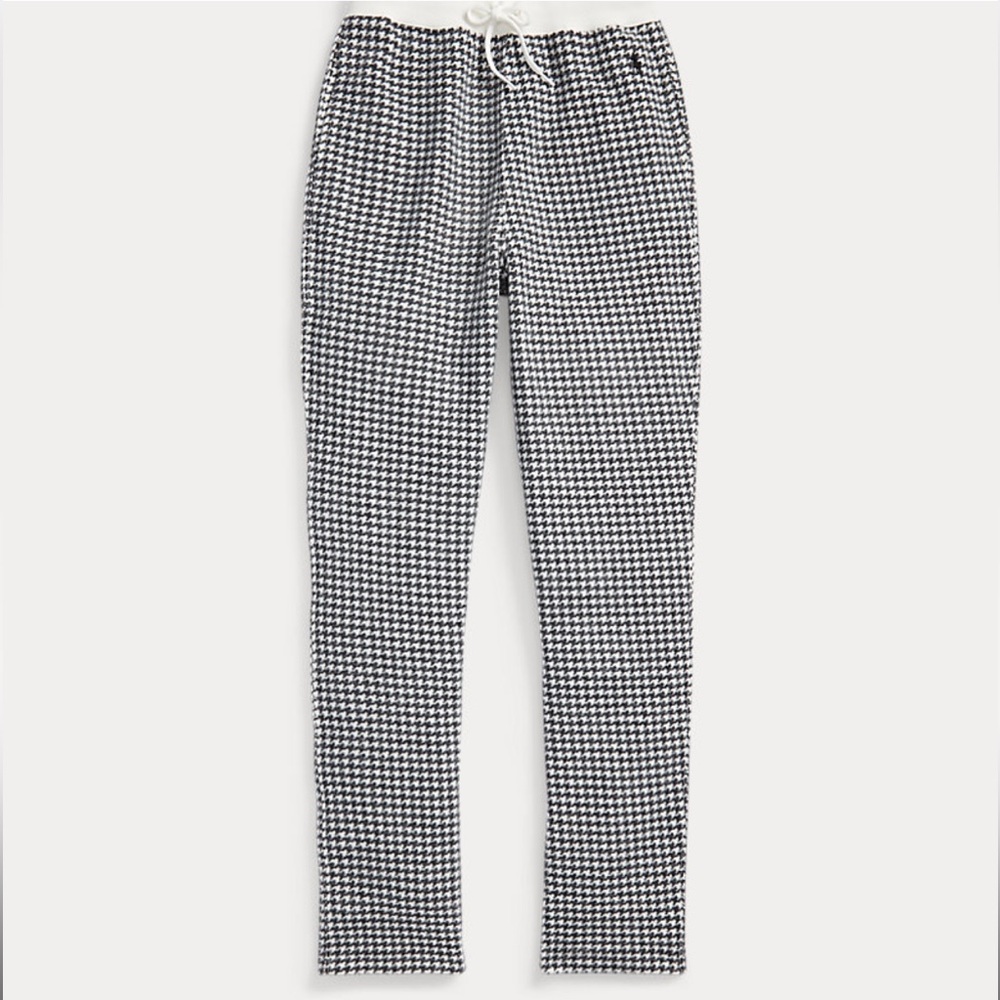 Ralph Lauren Black Houndstooth Fleece Jogger Drawstring Sweat Pants Sz M Nwot